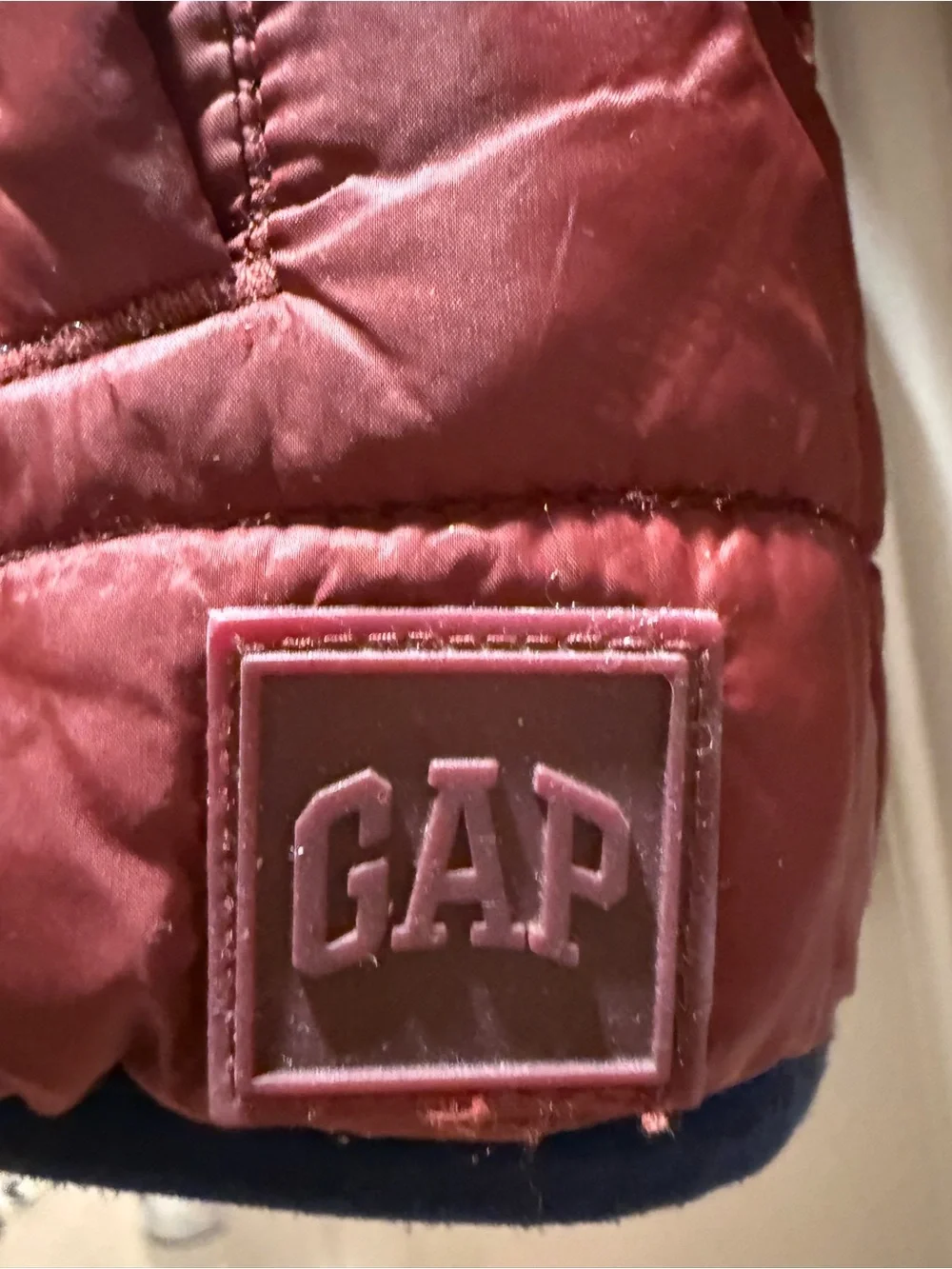 GAP Kids Burgundy Puffer Jacket with Tan Sherpa Lining